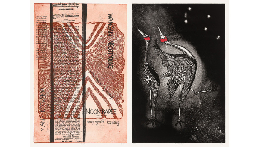 'Noombapee' etching and lithograph; 'koorook karweeyr' etching with hand colouring
